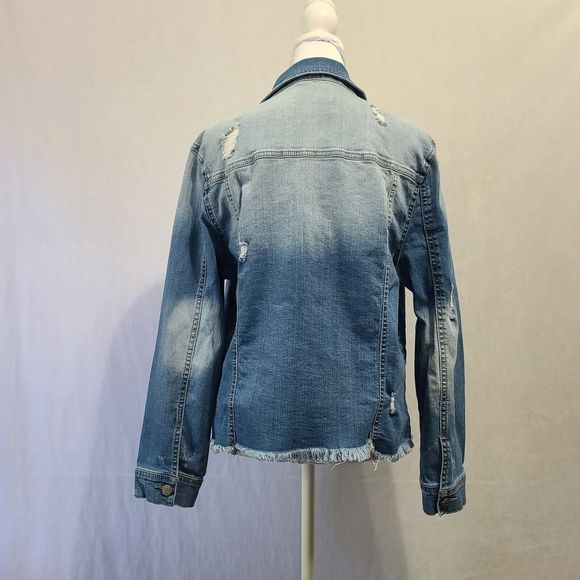 Enjean Denim Jean Jacket Distressed Women's Size Large Blue - Picture 4 of 8